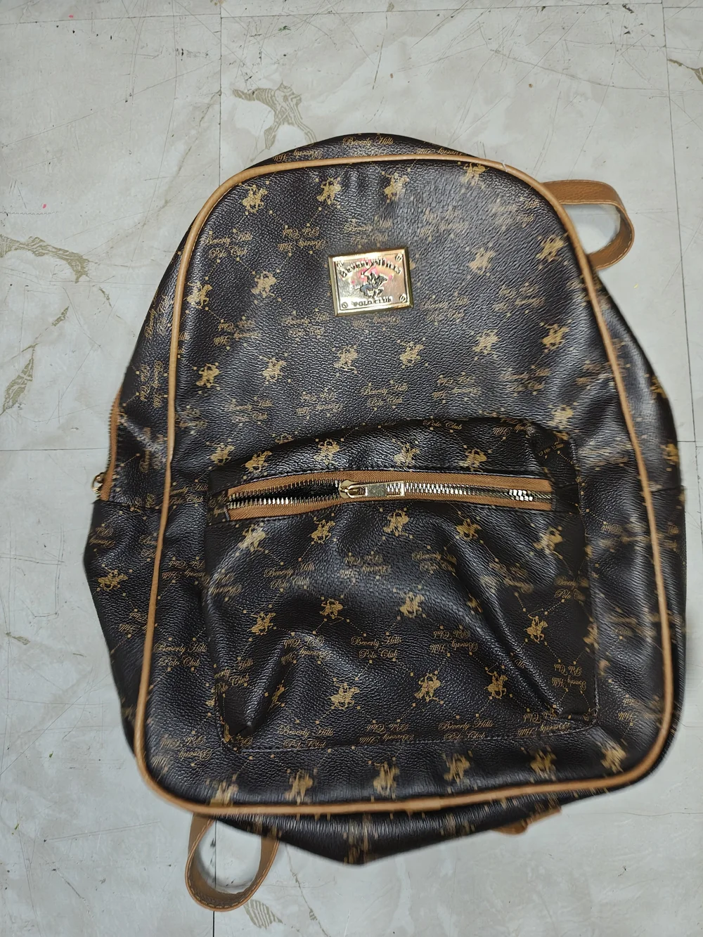 Vintage Logo Printed Brown Backpack - Unbranded